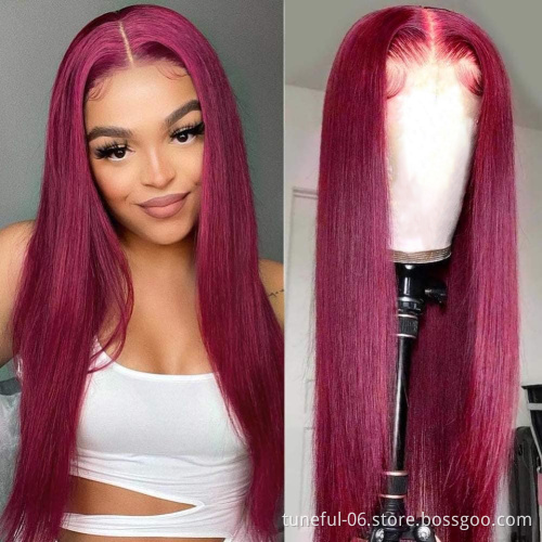 Factory Direct 150% 180% Density HD Transparent Lace 99J color Human Hair Wigs for beautiful woman